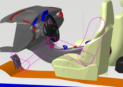 Manikin in the driver seat with floor and pedal